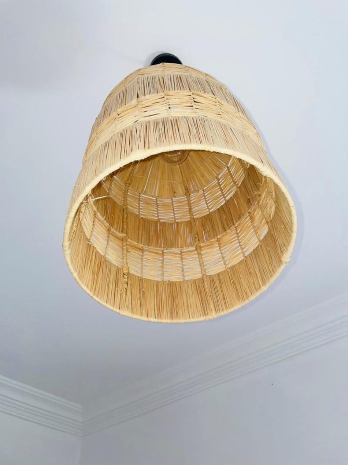 Handwoven Moroccan Raffia Pendant Light – Multi-Tier Ceiling Lamp - Image 4
