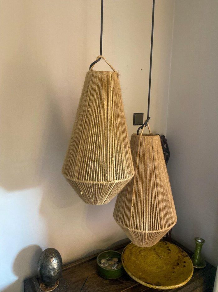 Set of 2 Handwoven Cord Pendant Lights – Cone Shape - Image 5