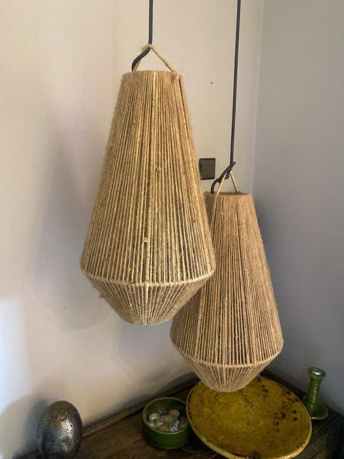 Set of 2 Handwoven Cord Pendant Lights – Cone Shape - Image 2