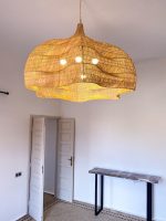 Handwoven Wave-Shaped Pendant Lamp – Large Raffia Ceiling Light