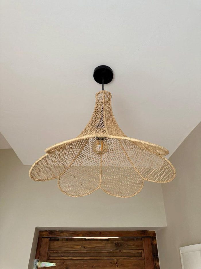 Round Handwoven Raffia Pendant Lamp – Natural Ceiling Light - Image 6