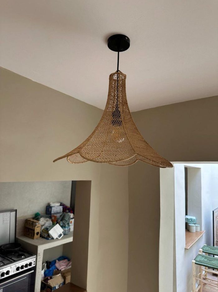 Round Handwoven Raffia Pendant Lamp – Natural Ceiling Light - Image 7