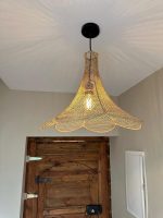 Round Handwoven Raffia Pendant Lamp – Natural Ceiling Light - Image 3