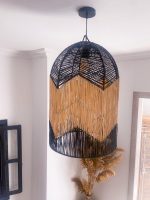 Handwoven Black and Natural Dome Pendant Lamp - Image 2