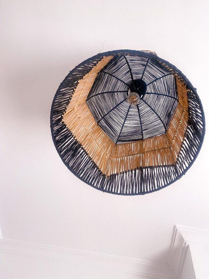 Handwoven Black and Natural Dome Pendant Lamp - Image 5