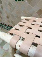 Kleine Marokkaanse Handgemaakte Bank met Natuurlijk Leer - Image 3