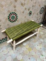 Handwoven Moroccan Bench with Green Rope - Handmade Eucalyptus Wood - Image 5