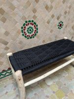 Handwoven Moroccan Bench with Black Rope - Handmade Eucalyptus Wood - Image 2