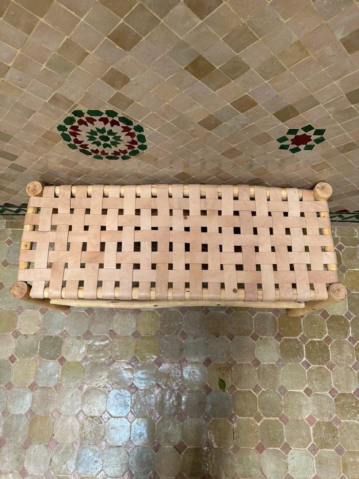 Handgemaakte Marokkaanse bank met naturel leer - Image 5