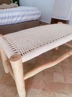 Handwoven Moroccan Bench with White Rope - Handmade Eucalyptus Wood - Image 3