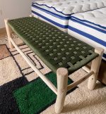 Handwoven Moroccan Bench with Green Rope - Handmade Eucalyptus Wood - Image 4
