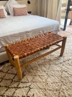 Handgemaakte Marokkaanse bank met bruin leer - Image 6