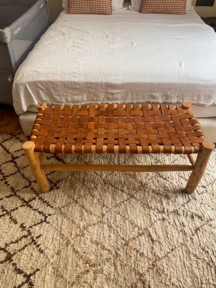 Handgemaakte Marokkaanse bank met bruin leer - Image 4