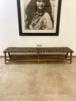 Marokkaanse bank van walnoothout met bruin leer - Image 4