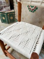 Moroccan Bohemian Wooden Chair with White Rope - Handmade - Image 4