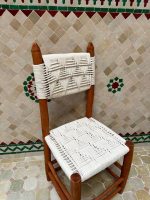 Moroccan Bohemian Wooden Chair with White Rope - Handmade - Image 2