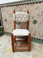 Moroccan Bohemian Wooden Chair with White Rope - Handmade - Image 3