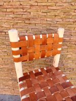 Moroccan Bar Stool with Leather Backrest - Handmade Wooden Stool - Image 6