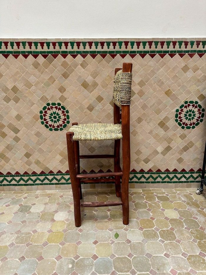 Moroccan Bar Stool with Palm Leaf Rope - Handmade Laurel Wood - Image 4