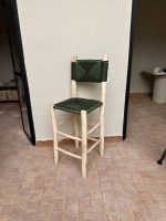 Moroccan Boho Bar Stool with Green Rope - Handmade Wooden Stool - Image 2