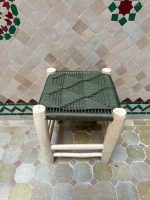 Small Handmade Moroccan Wooden Stool with Green Rope - Boho Style - Image 3