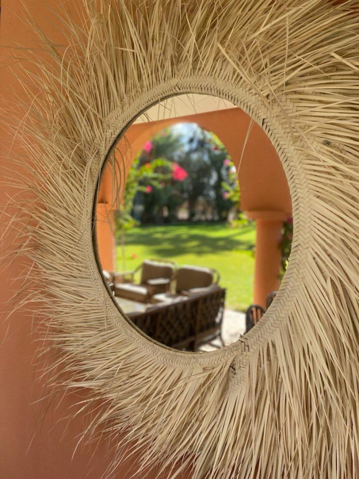 Round Moroccan Straw Mirror - Handwoven Paille Wall Mirror - Image 5