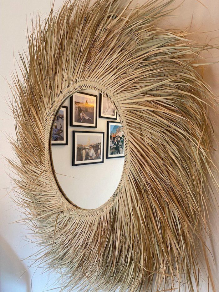 Round Moroccan Straw Mirror - Handwoven Paille Wall Mirror - Image 3