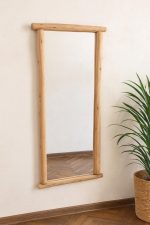 Handmade Rectangular Wooden Mirror – Natural Wood Frame