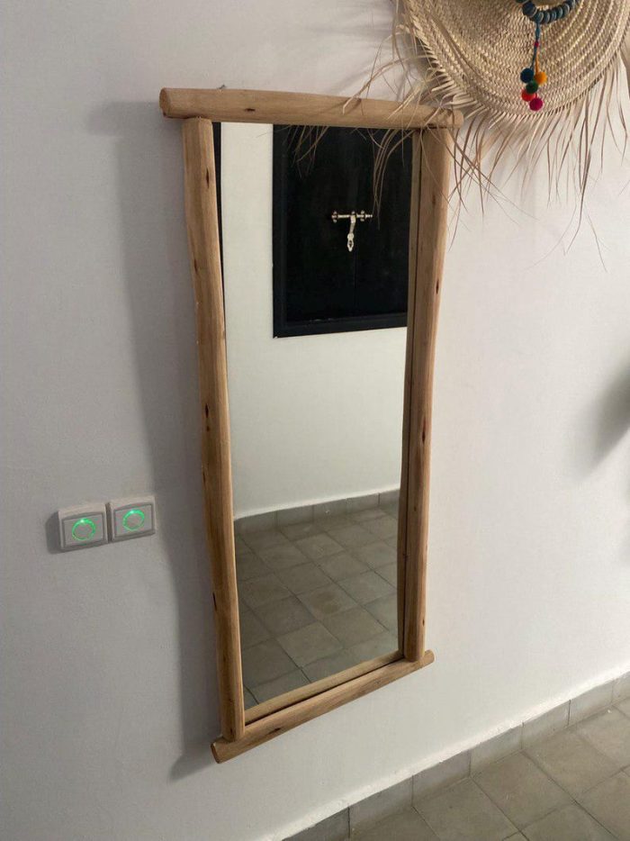 Handmade Rectangular Wooden Mirror – Natural Wood Frame - Image 2