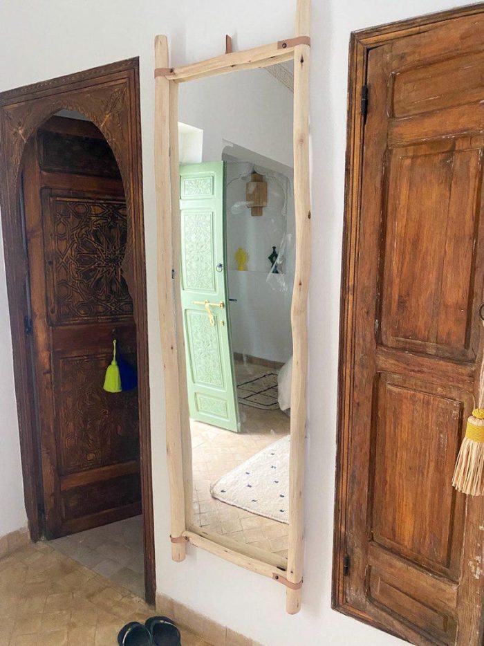 Handmade Rectangular Wooden Mirror with Leather Strap - Image 4