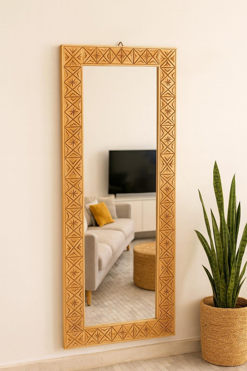 il_794xN.7504080985_ox6h Handmade Rectangular Wooden Mirror – Natural Wood Frame - Image 1
