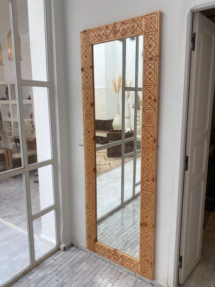 Handmade Rectangular Wooden Mirror – Natural Wood Frame - Image 3