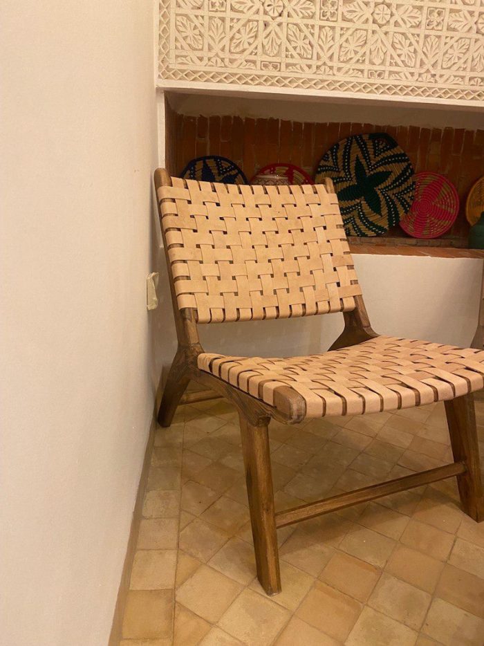 Moroccan Armchair in Nutwood with Natural Leather - Image 7