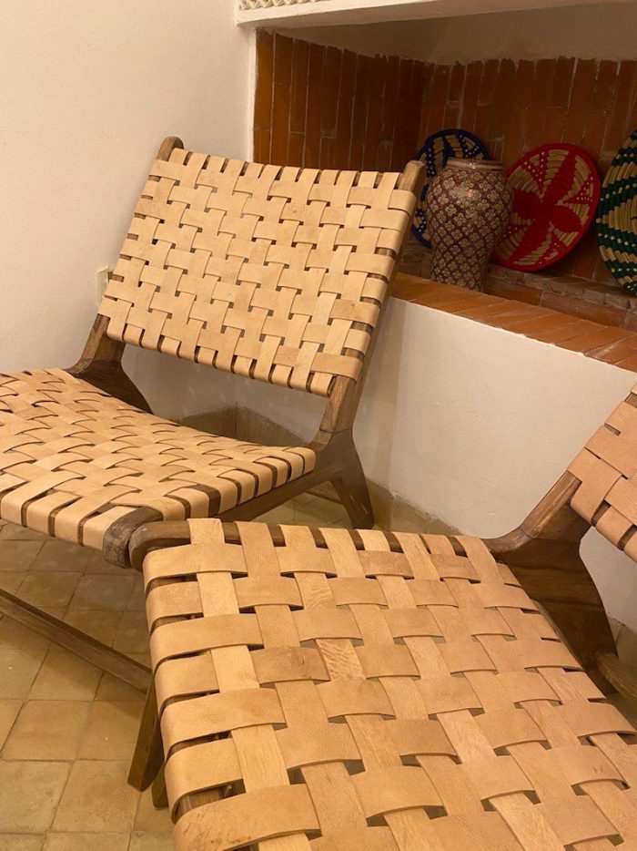 Moroccan Armchair in Nutwood with Natural Leather - Image 2