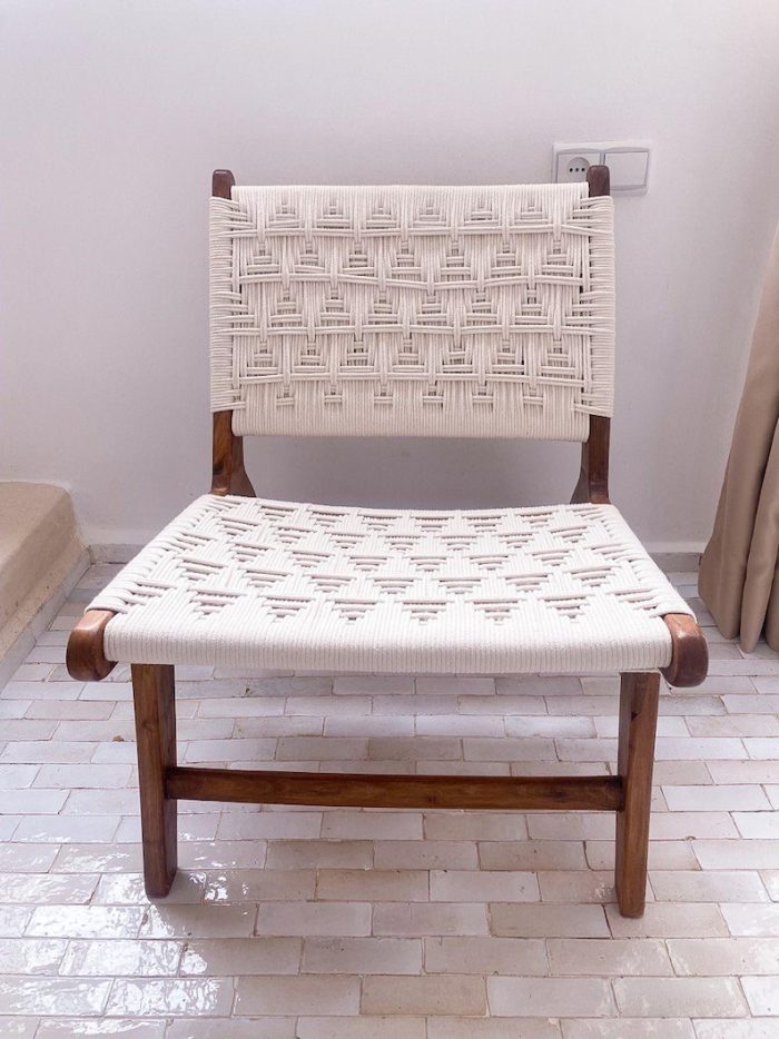 Moroccan Armchair in Nutwood with White Cord – Handwoven Reclined Chair - Image 2