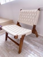 Moroccan Armchair in Nutwood with White Cord – Handwoven Reclined Chair