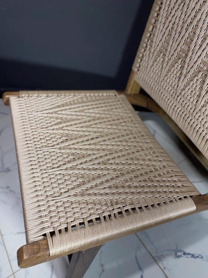 Moroccan Armchair in Nutwood with Cord – Handwoven Reclined Chair - Image 3