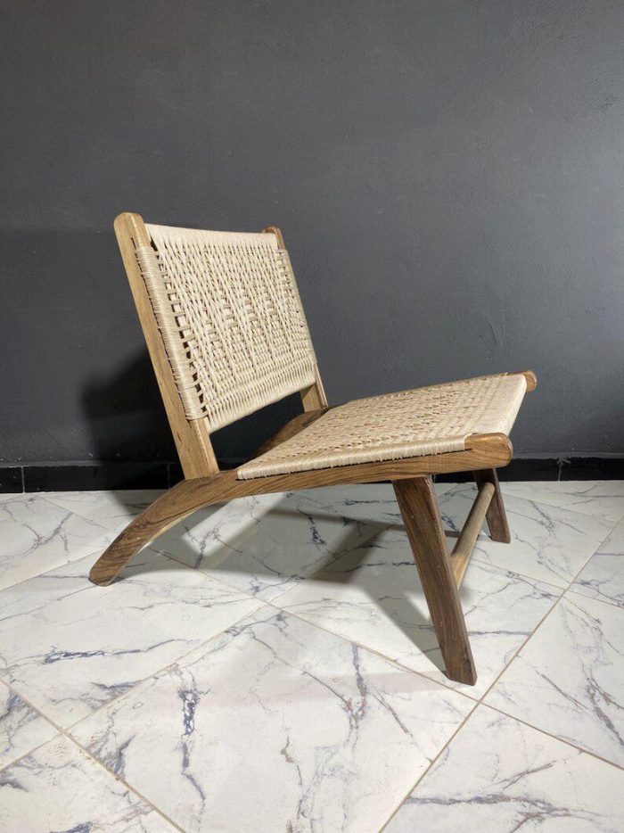 Moroccan Armchair in Nutwood with Cord – Handwoven Reclined Chair - Image 2