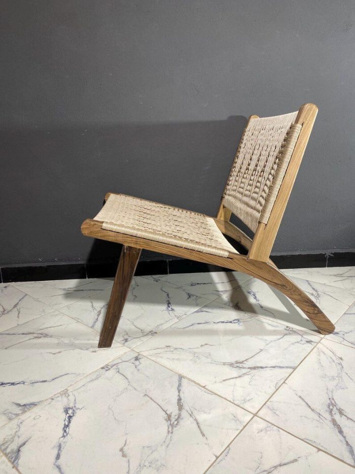Moroccan Armchair in Nutwood with Cord – Handwoven Reclined Chair - Image 5