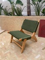 Moroccan Armchair in Nutwood with Green Cord – Handwoven Reclined Chair - Image 7