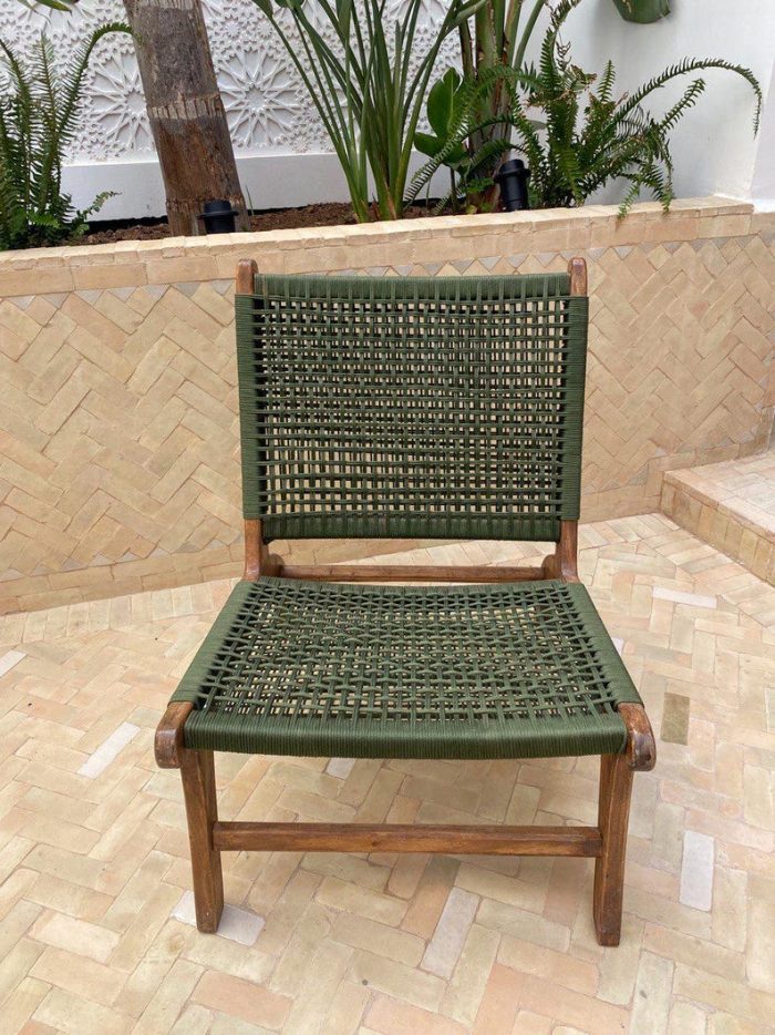 Moroccan Armchair in Nutwood with Green Cord – Handwoven Reclined Chair - Image 8