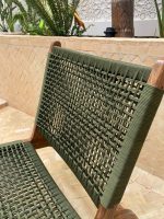 Moroccan Armchair in Nutwood with Green Cord – Handwoven Reclined Chair - Image 2