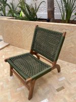 Moroccan Armchair in Nutwood with Green Cord – Handwoven Reclined Chair - Image 3