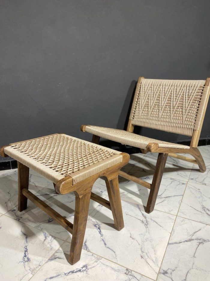 Moroccan Nutwood Armchair & Ottoman Set with Cord - Image 2