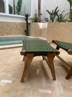 Moroccan Nutwood Armchair & Ottoman Set with Green Cord - Image 3