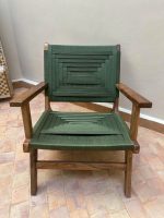 Walnut Wood Armchair with Green Cord Seat - Image 6