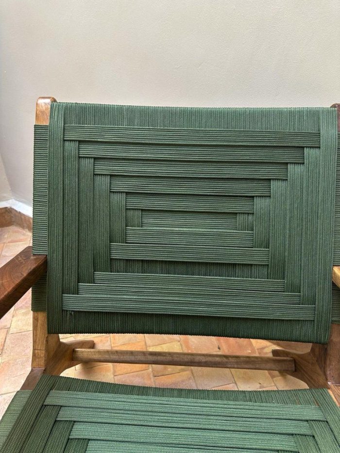 Walnut Wood Armchair with Green Cord Seat - Image 7