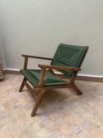 Walnut Wood Armchair with Green Cord Seat - Image 2
