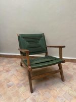 Walnut Wood Armchair with Green Cord Seat - Image 3