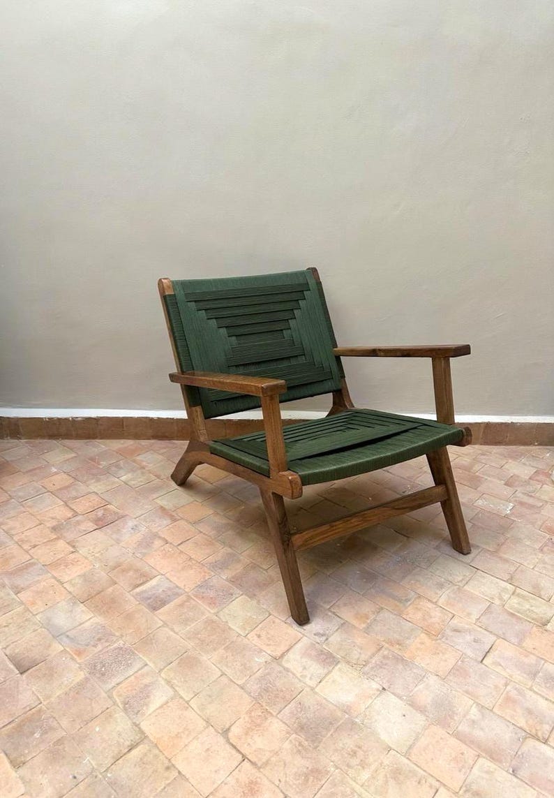 il_794xN.7508741281_ips9 Walnut Wood Armchair with Green Cord Seat - Image 1